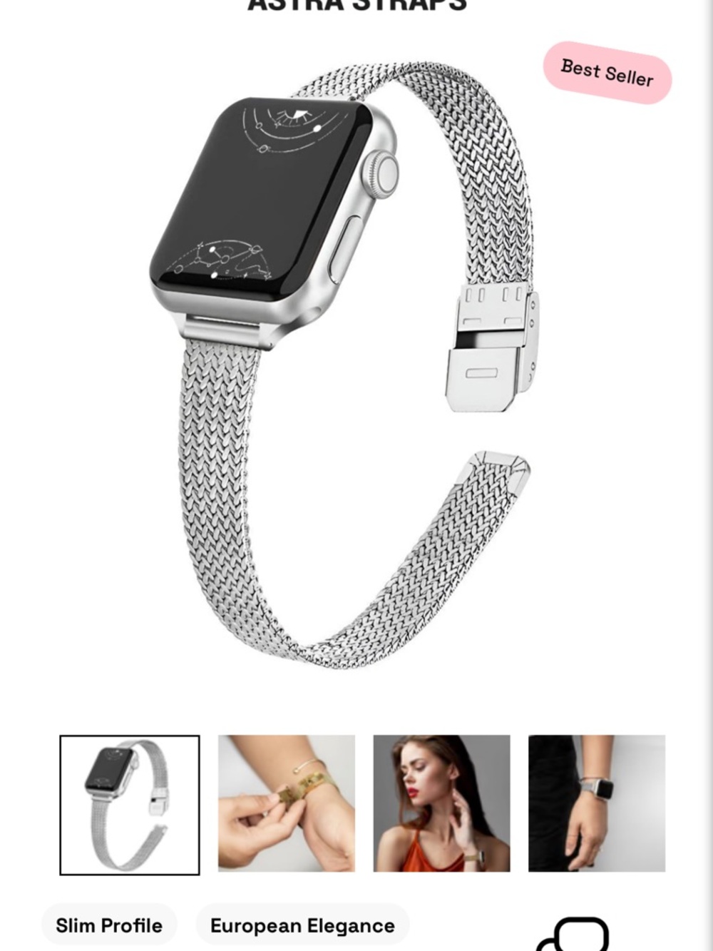 Silver Mesh Watch Strap for Women - Compatible Smartwatch Band